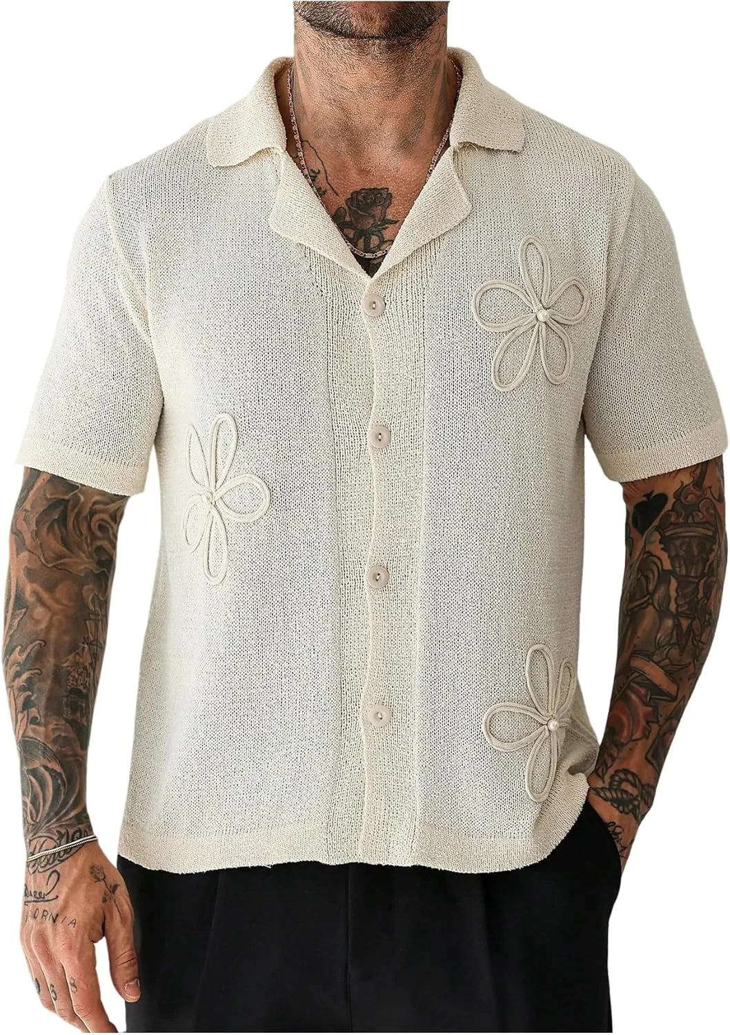 

Мужской вязаный топ с коротким рукавом и воротником BEAUDRM