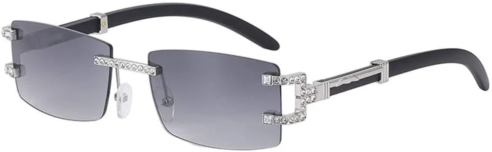 

Модные солнцезащитные очки без оправы для женщин, ретро-очки класса люкс прямоугольной формы для мужчин, винтажные очки без оправы UV400, SUN4551 Generic, Silver Gray