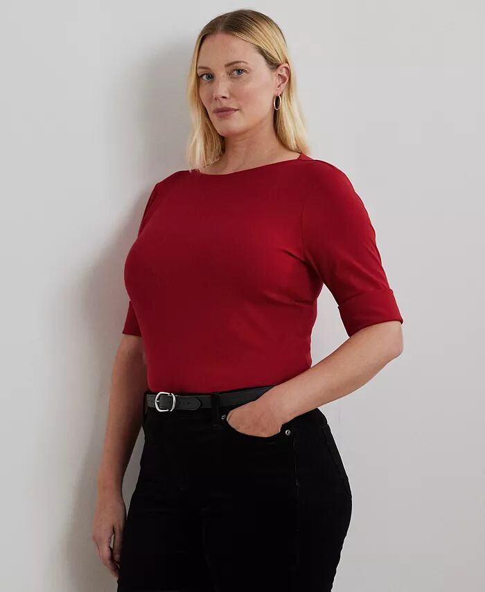 

Топ с рукавами до локтя больших размеров Lauren Ralph Lauren, красный