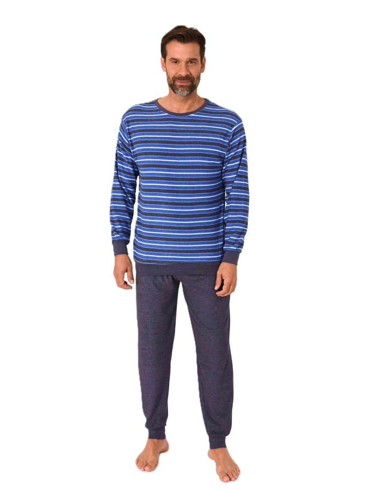 

NORMANN Пижама из махровой ткани с длинными рукавами и манжетами, синего цвета