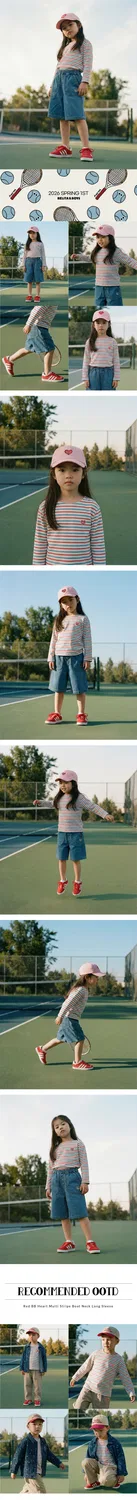 Детская футболка с длинным рукавом Bb Heart Multi Stripe Boat Neck красная от Belita&Boys — фото 3