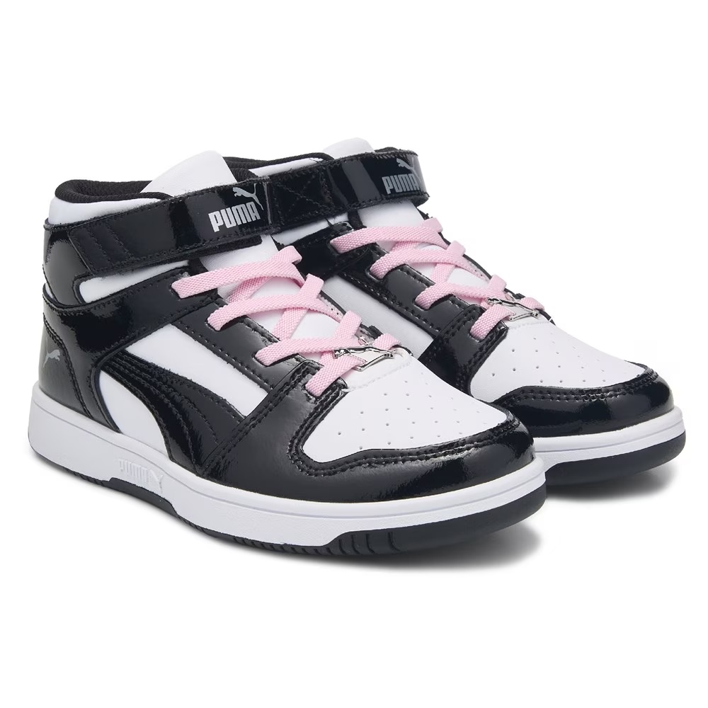 

Детские высокие кроссовки Rebound Layup для малышей Puma, white/pink/black patent