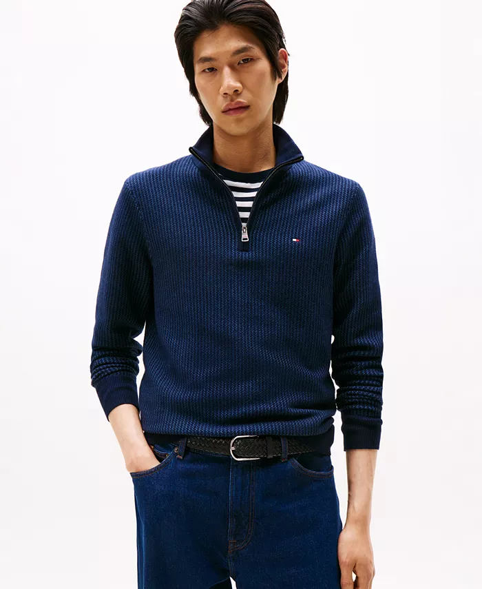 

Мужской свитер с молнией и воротником стойкой из пима-хлопка и кашемира в двух цветах Tommy Hilfiger, синий