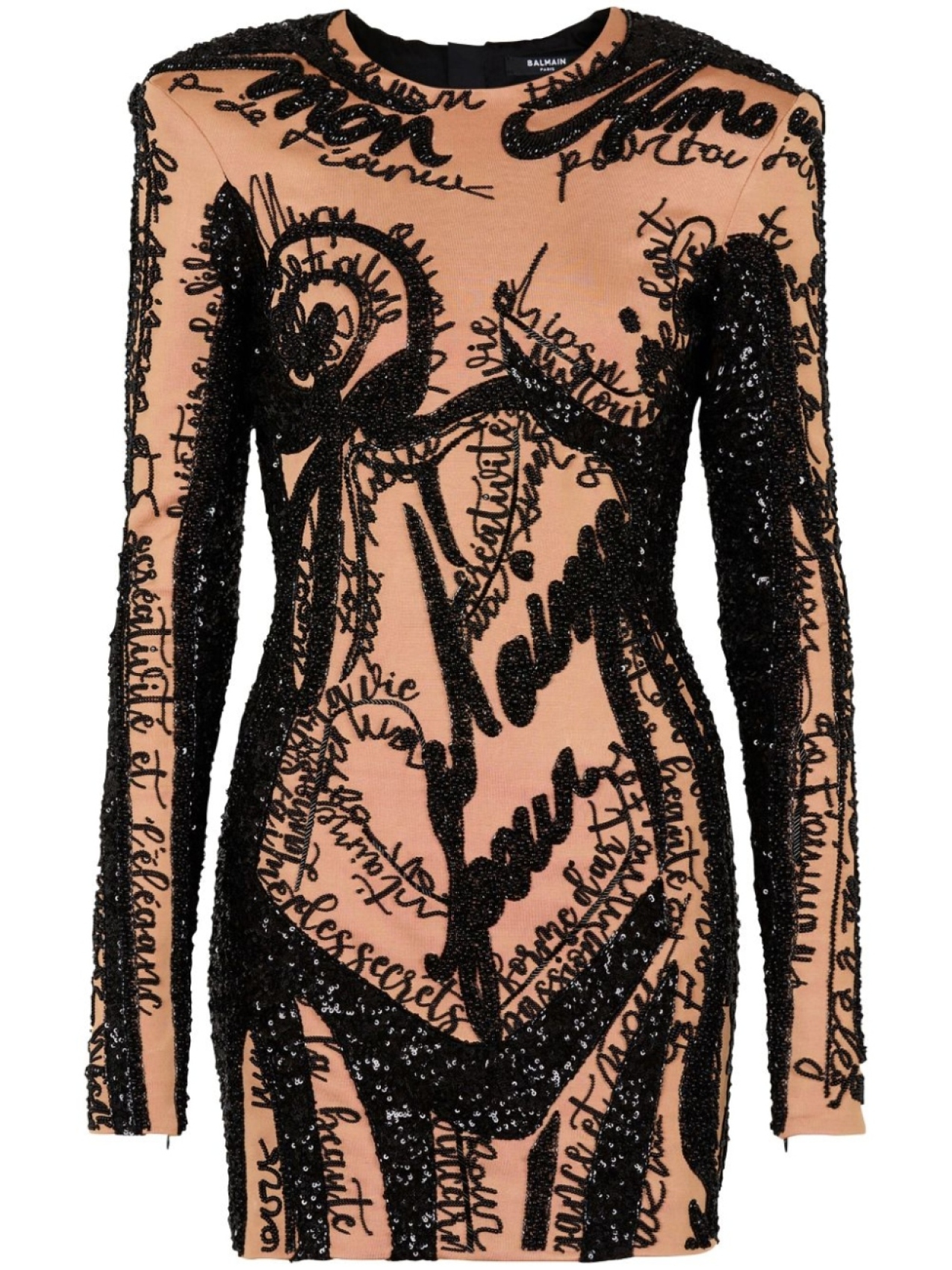 

Balmain платье мини с вышивкой, нейтральный цвет
