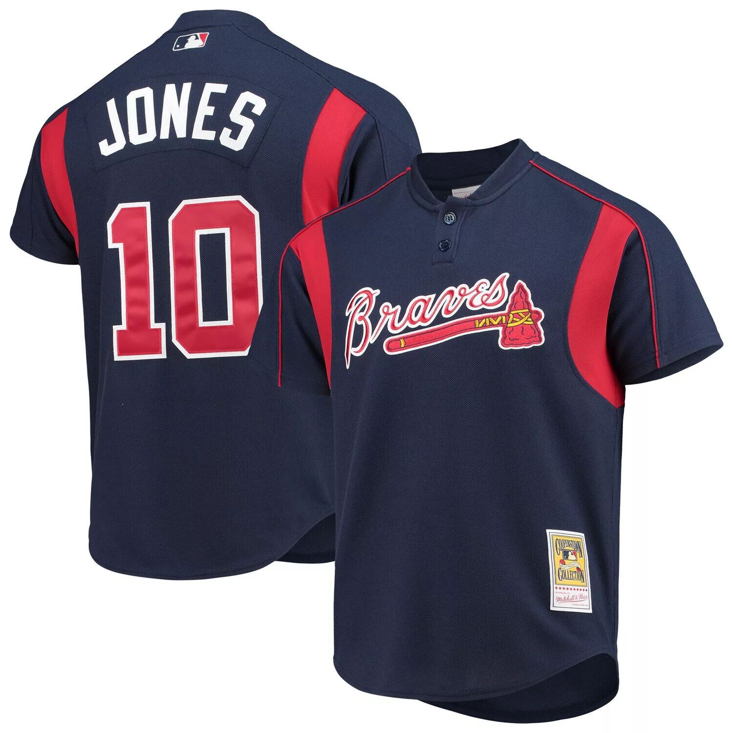 

Мужской темно-синий джерси Mitchell & Ness Chipper Jones Atlanta Braves Cooperstown Collection из сетчатого ватина для тренировок