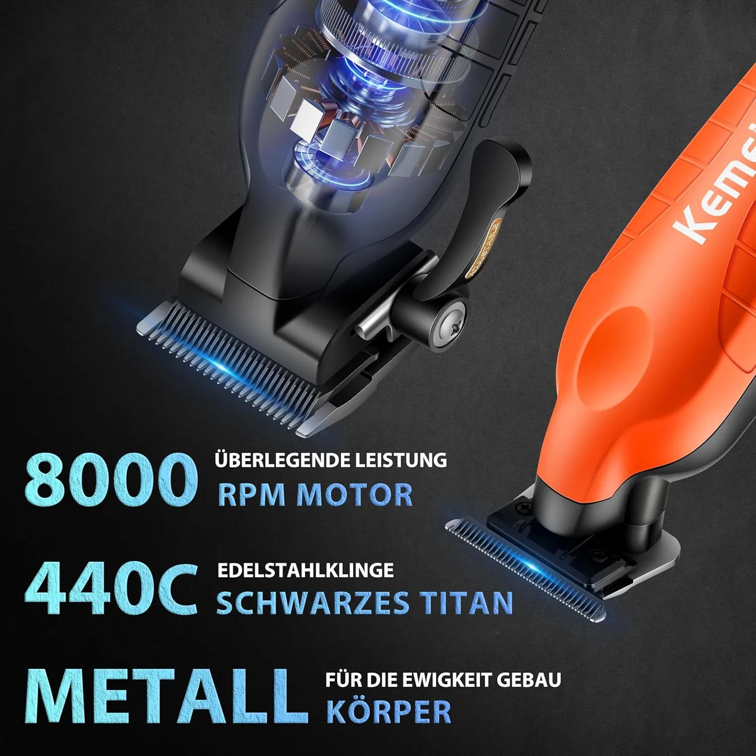 Профессиональный триммер для волос KEMEI 3-в-1 с LED-дисплеем Kemei, 2293Orange+2290D+T9 — фото 2