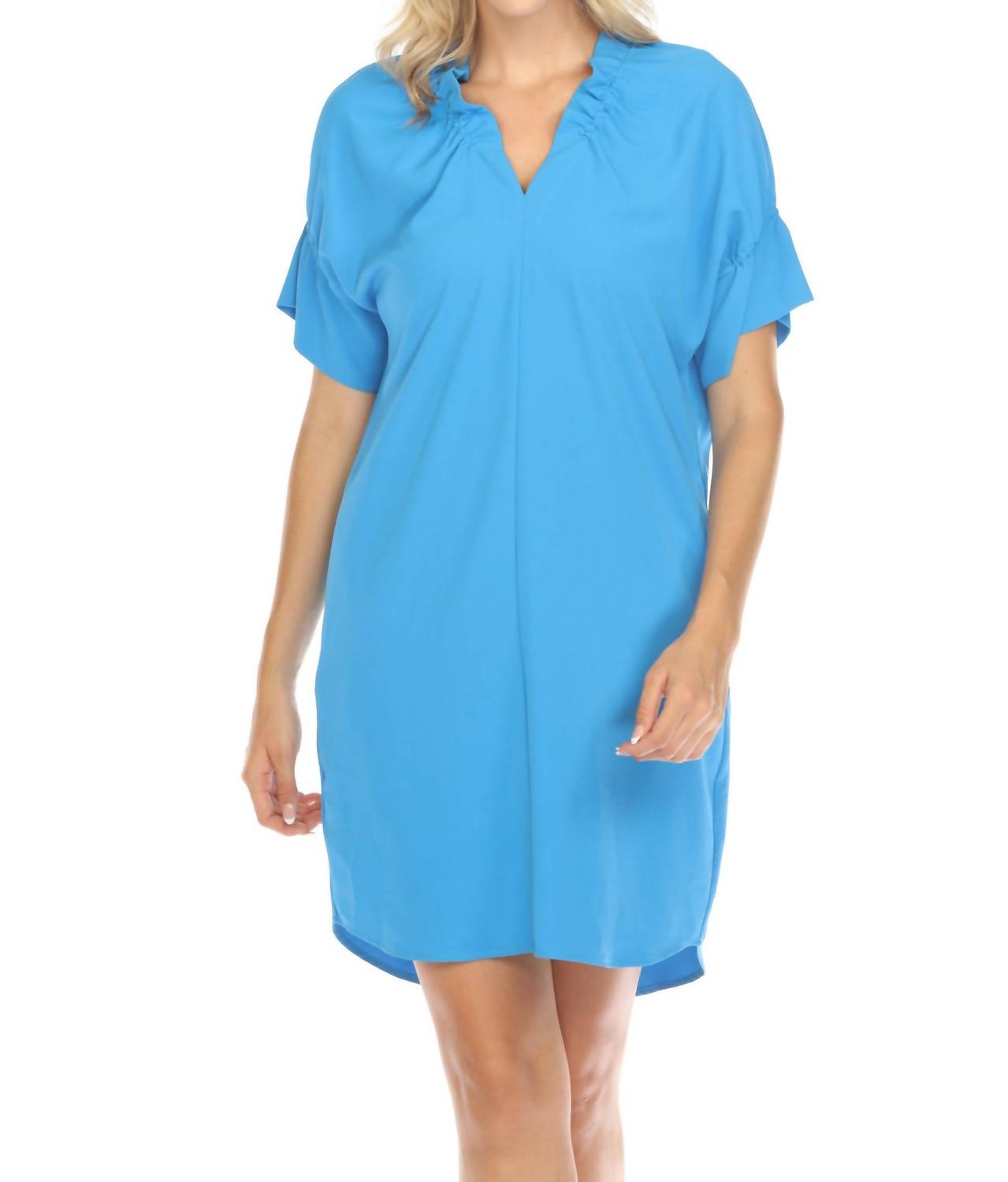 

Платье-трапеция с рюшами и V-образным вырезом во французском синем Joseph Ribkoff