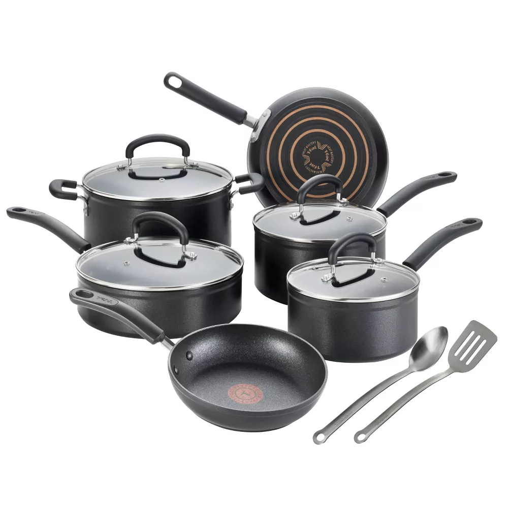 

T-fal 12 предметов Expert Forged антипригарный набор посуды черный