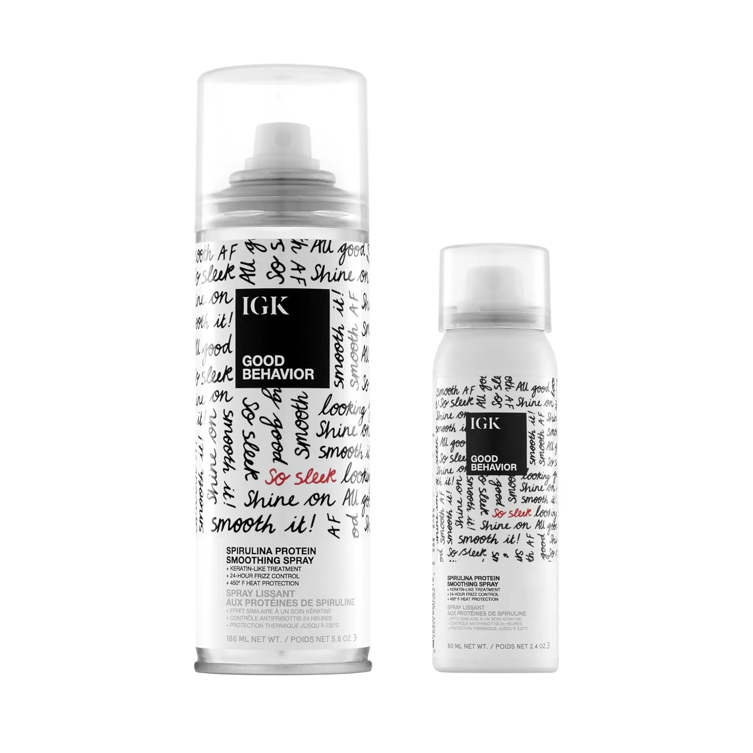 Набор для путешествий IGK GOOD BEHAVIOR Spirulina Protein Smoothing Spray | Кератиновый уход, контроль завивки и термозащита | Vegan + Cruelty Free (165 мл + 71 мл)