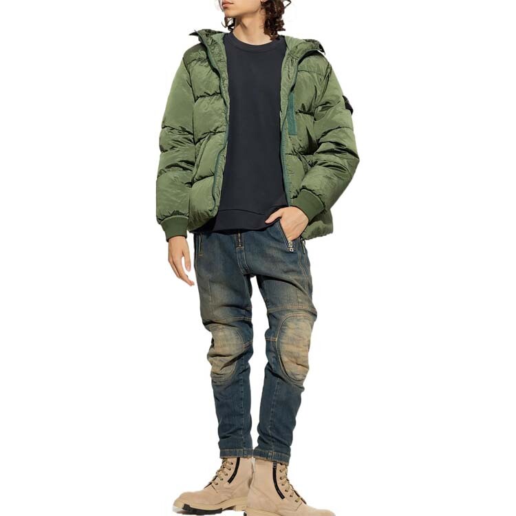 Пуховик мужской оливково-зеленый Stone Island, оливково-зеленый — фото 2