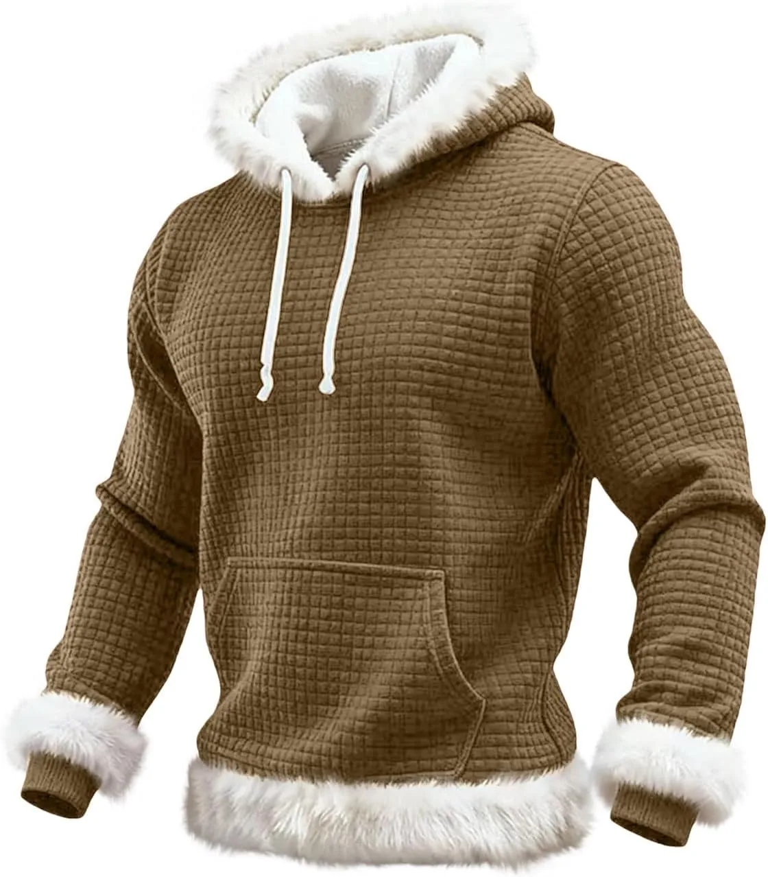 

Женский рождественский худи Waffle Knit с белым мехом и Plus Size