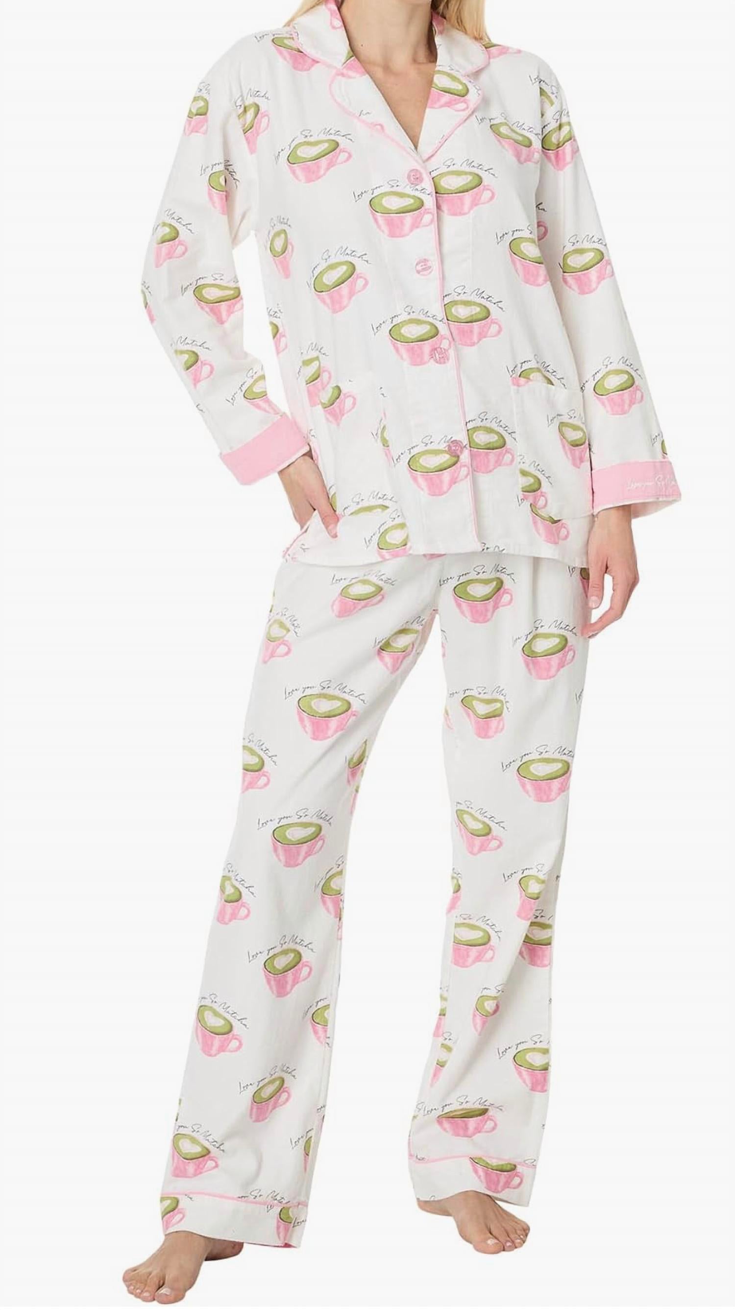 

Пижамный комплект Love You Matcha Flannel из белого льна PJ Salvage