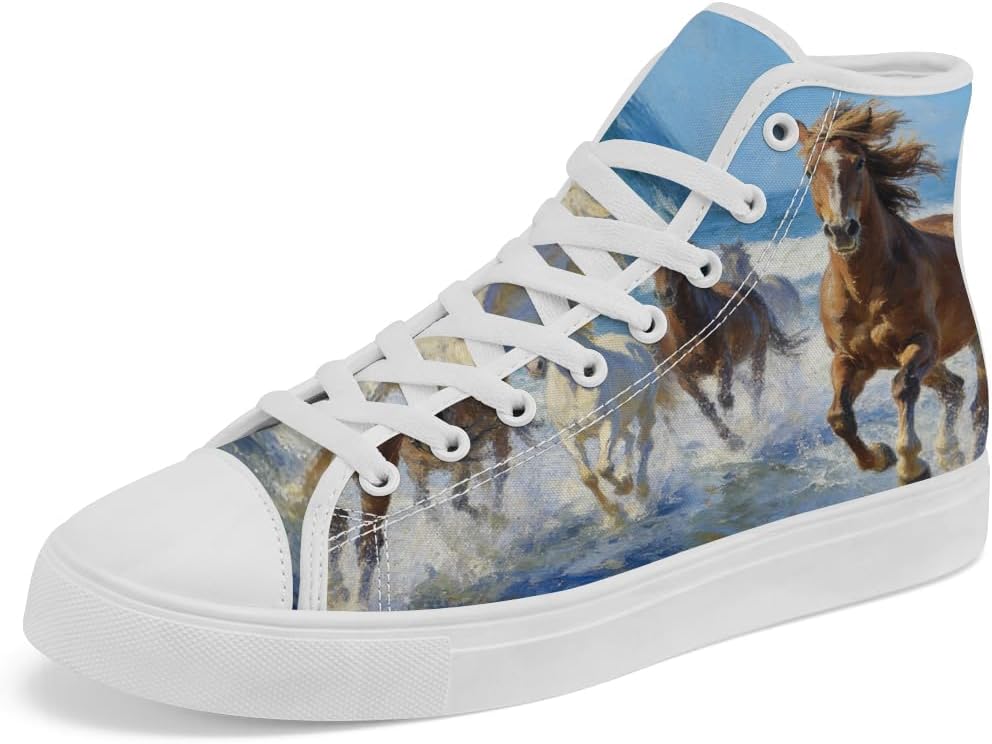 

Высокие кеды из канвы с изображением лошади для женщин и мужчин, повседневные кроссовки на шнуровке Chebing, 611 Blue