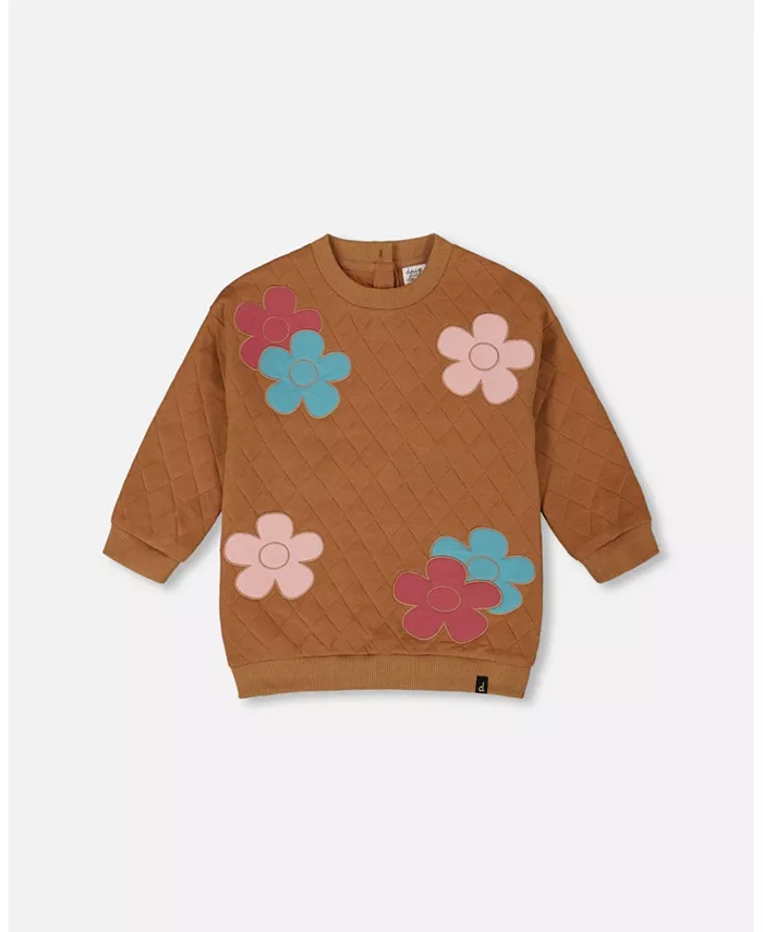 

Стеганая туника цвета мокко с цветами для больших девочек Deux par Deux, коричневый