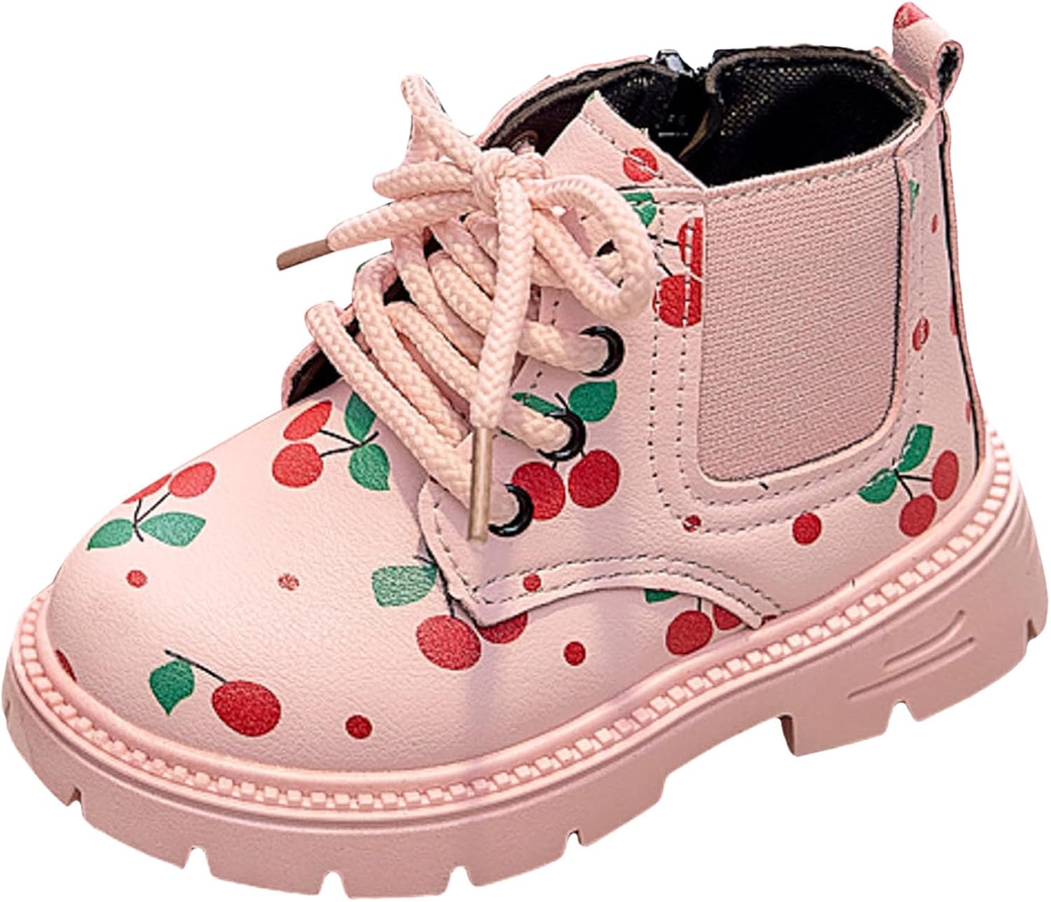 

Девушки Короткие Ботинки IWIHMIV на Щиколотку, Повседневные Кожаные Ботинки для Верховой Езды, Противоскользящие с Толстой Подошвой, Шнуровка и Молния, Pink