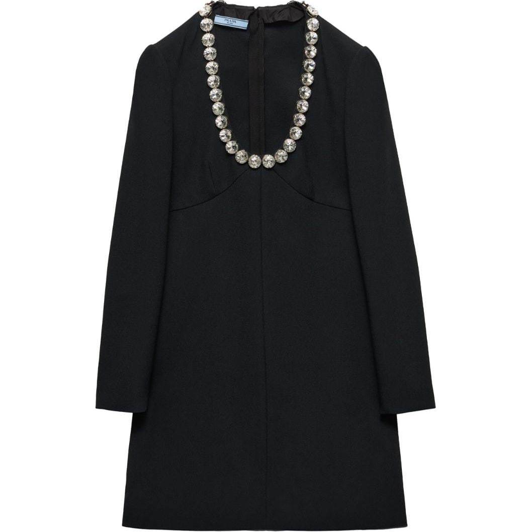 

Платье с отделкой из стеклянных кристаллов PRADA, черный