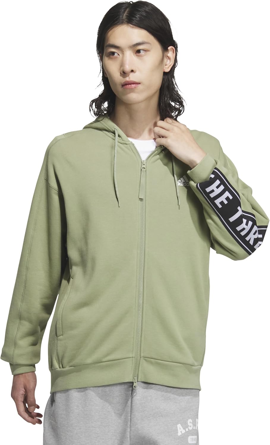 

Мужская толстовка с капюшоном на молнии из французского махрового трикотажа с надписью Wording Pack (KWX99) Adidas, зеленый