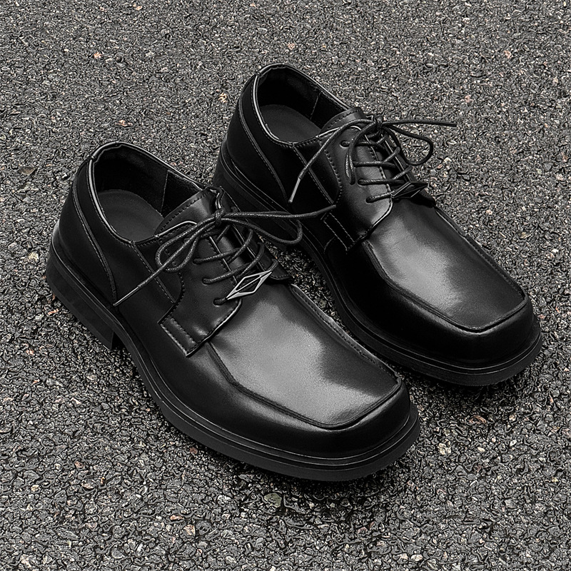 WEISHIBANGWEI Повседневные кожаные туфли мужские черные с потайным клином, цвет Black Hidden Wedge — фото 3