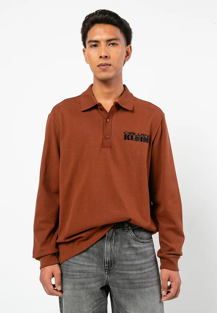 Поло из велюрового джерси, Heavy Jersey, Polo Calvin Klein, красный/вишневый
