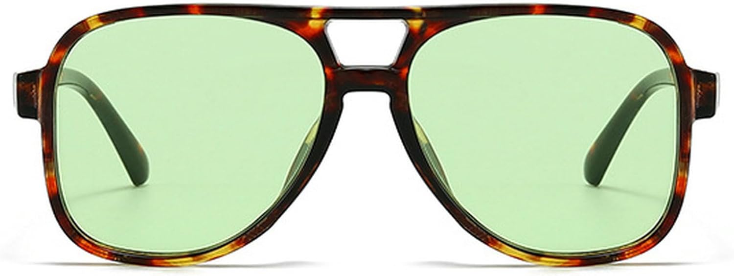

Солнцезащитные очки Double Bridges Pilot для женщин, винтажные заклепки для мужчин, прозрачные линзы Ocean Lens, защита от УФ-излучения UV400, квадратная форма mincl, Leopard Green