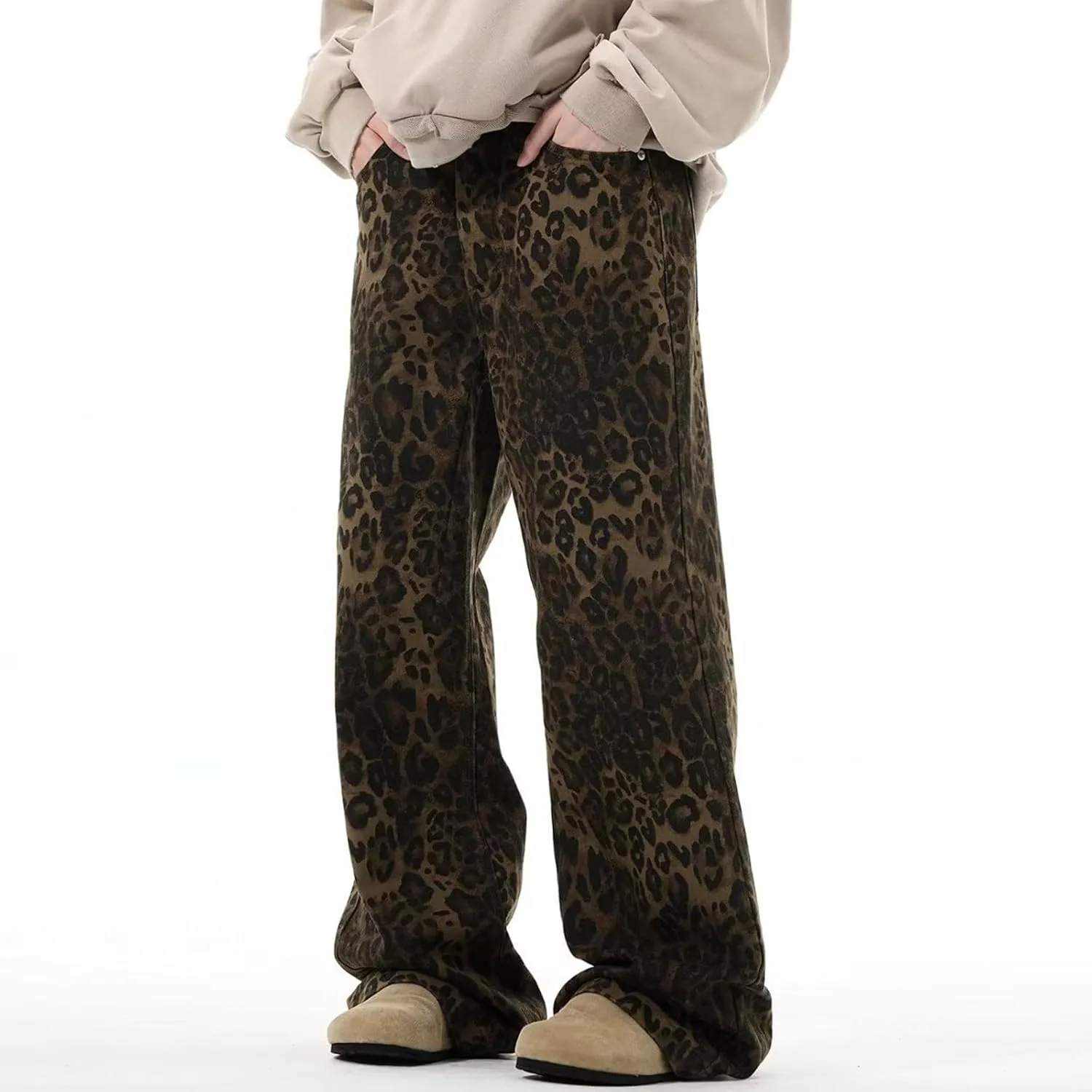 Джинсы Y2k Leopard Wide Leg Mid Rise Boyfriend Loose Fit — фото 4