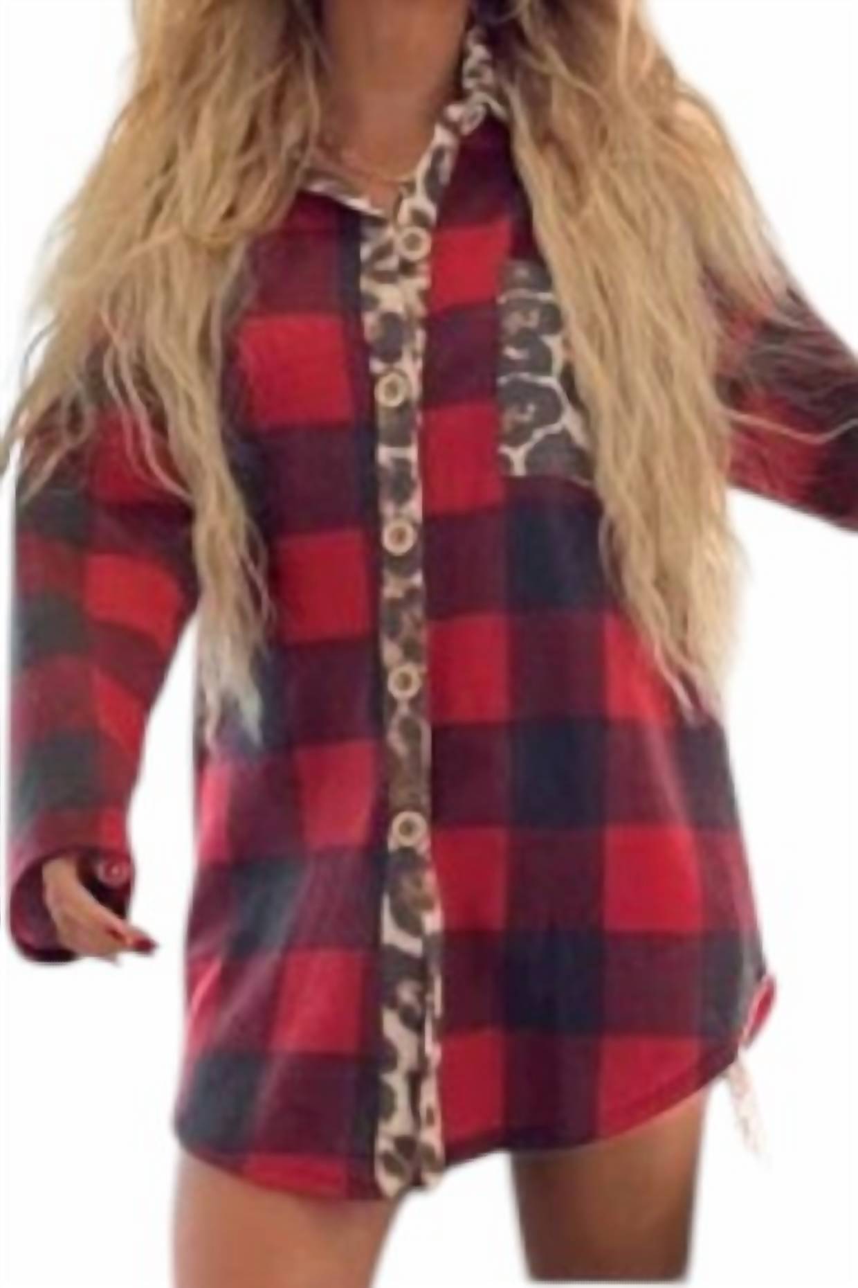 

Клетчатая рубашка с принтом животных в красно-черном цвете Blue Buttercup