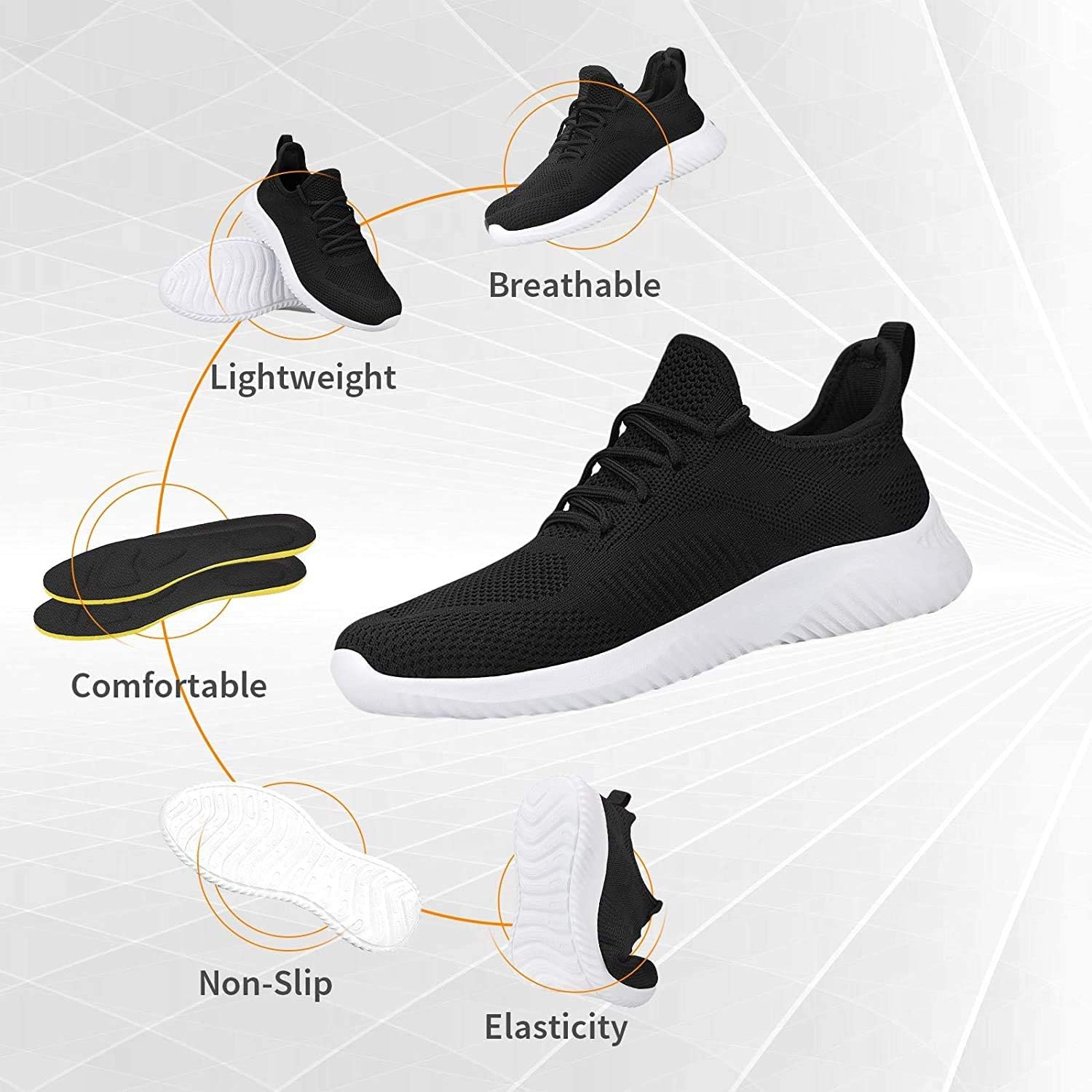 Мужские кроссовки Rospick Slip On, прогулочные туфли для мужчин, модные легкие дышащие беговые кроссовки, спортивная обувь для тенниса, черный — фото 2