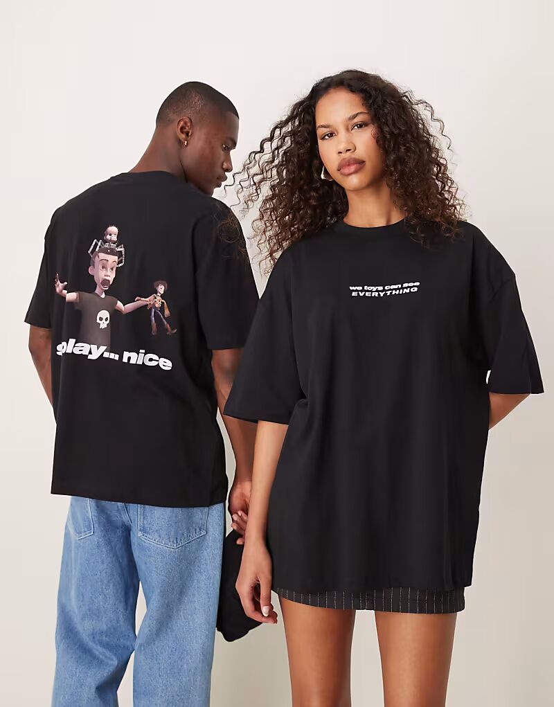 

Футболка унисекс оверсайз ASOS DESIGN Disney Pixar с принтом Сида из «Истории игрушек» черного цвета