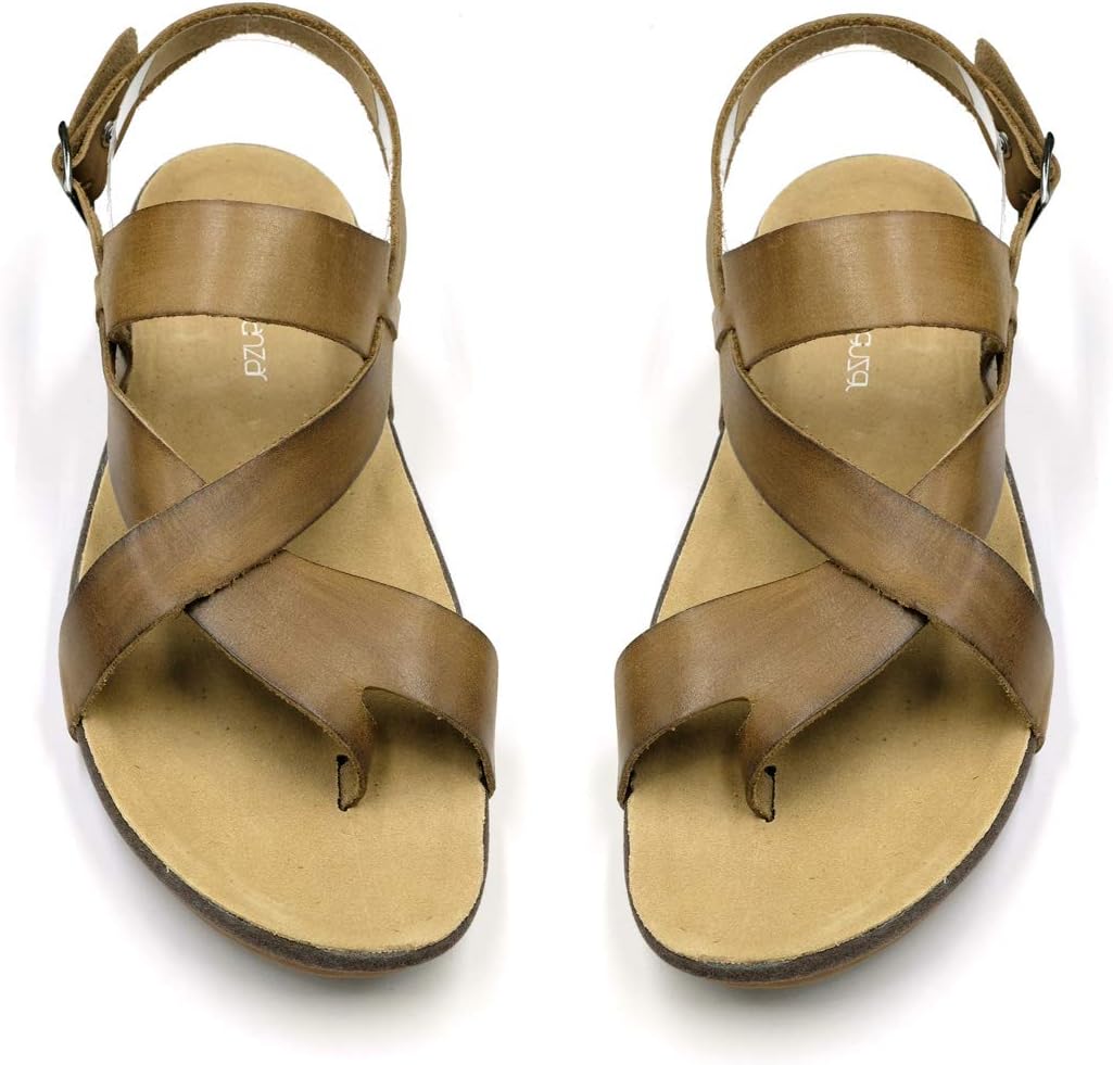 

Мужские сандалии Harssidanzar из натуральной кожи для улицы с регулируемым ремешком, кожаные сандалии для мужчин GM202, хаки