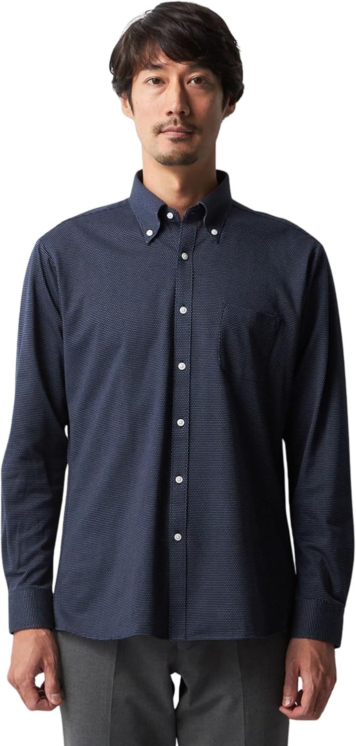 

Рубашка-поло с длинными рукавами ORIHICA, комфортная эластичная ткань, дезодорирующая, застежка спереди, можно носить с галстуком, выбор расцветок, для деловых мужчин, темно-синий