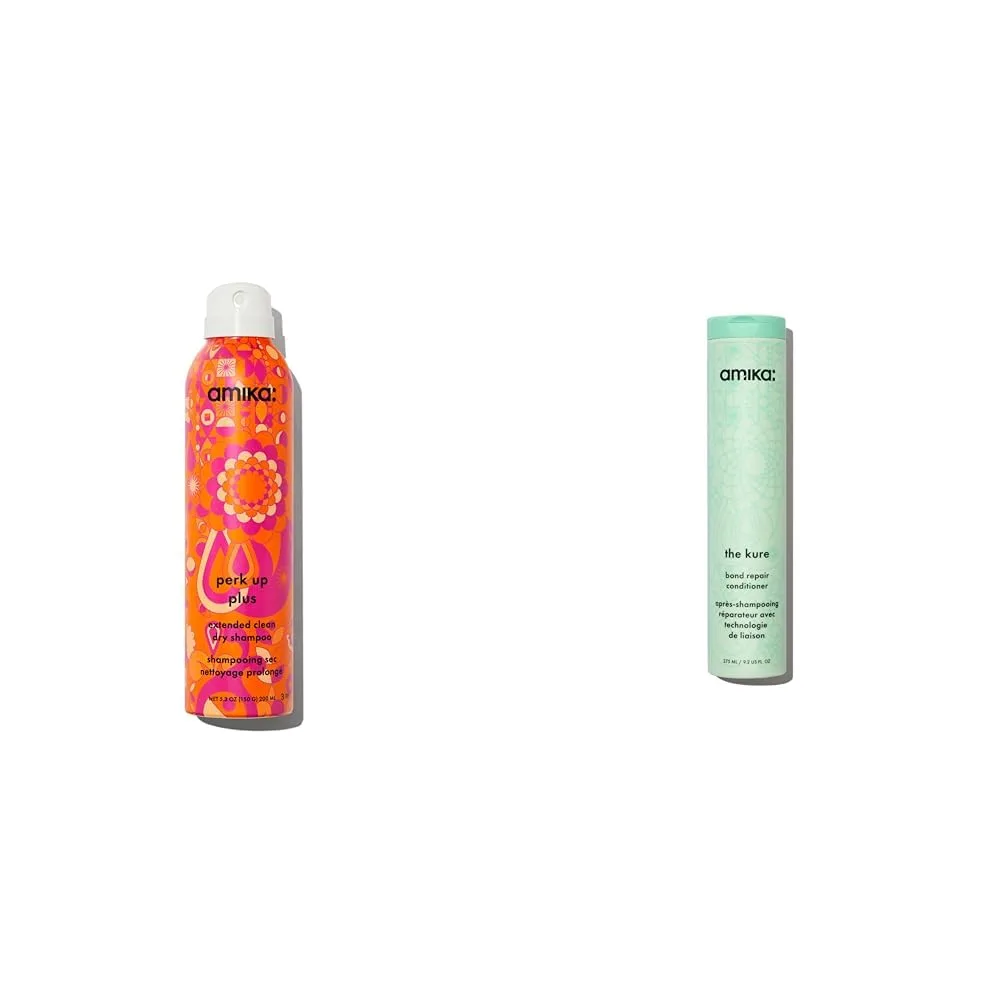 Набор из сухого шампуня Amika Perk Up Plus Extended Clean объемом 150 мл и кондиционера Kure Bond Repair объемом 175 мл.