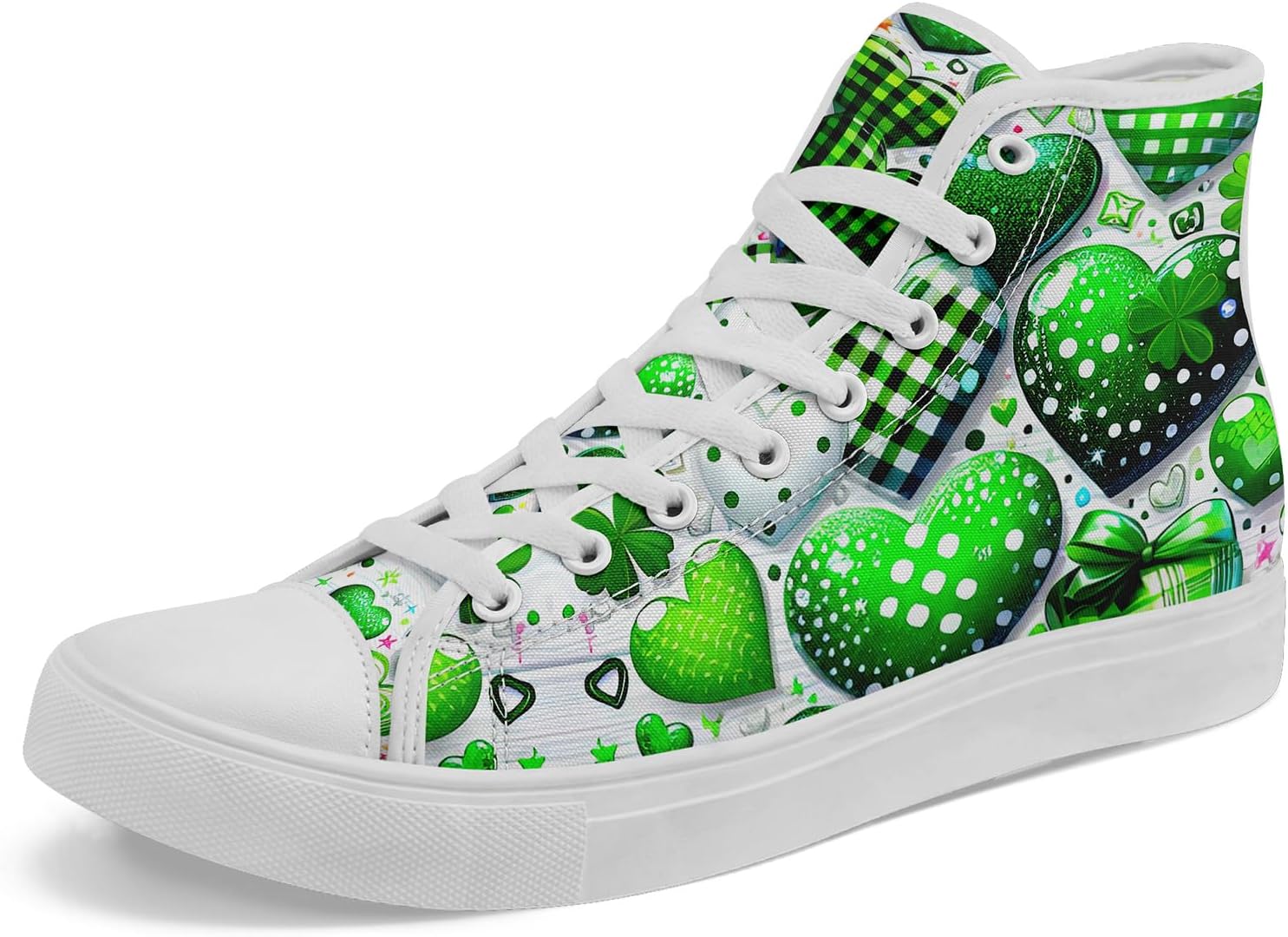 

Унисекс кеды на высокой подошве из канвы - зеленый дизайн «Счастливая клеверная шапка», удобная и стильная повседневная обувь из канвы для мужчин Coolcustomize