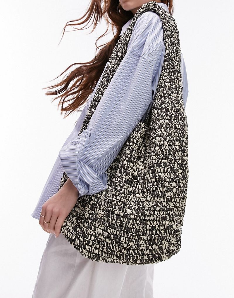 

Topshop – Tara – Черная соломенная сумка без подкладки округлой формы