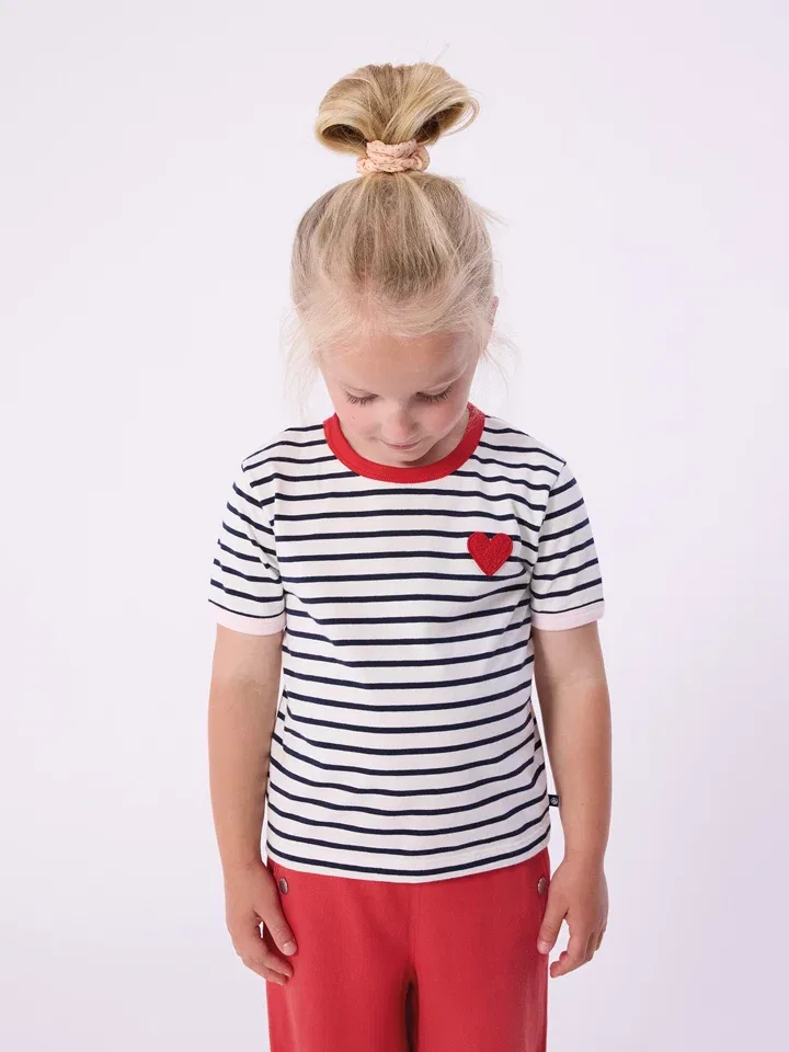 Футболка полосатая, хлопок, PETIT BATEAU, белый, темно-синий