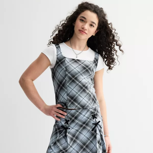 

Девочки 7-16 лет, корсетный топ 2-fer Limited Too, цвет blue plaid