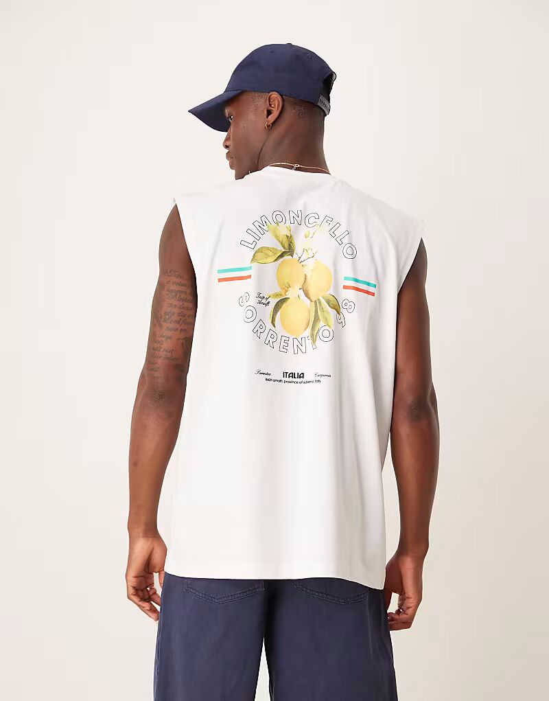 

Майка свободного кроя ASOS DESIGN белого цвета с принтом лимончелло