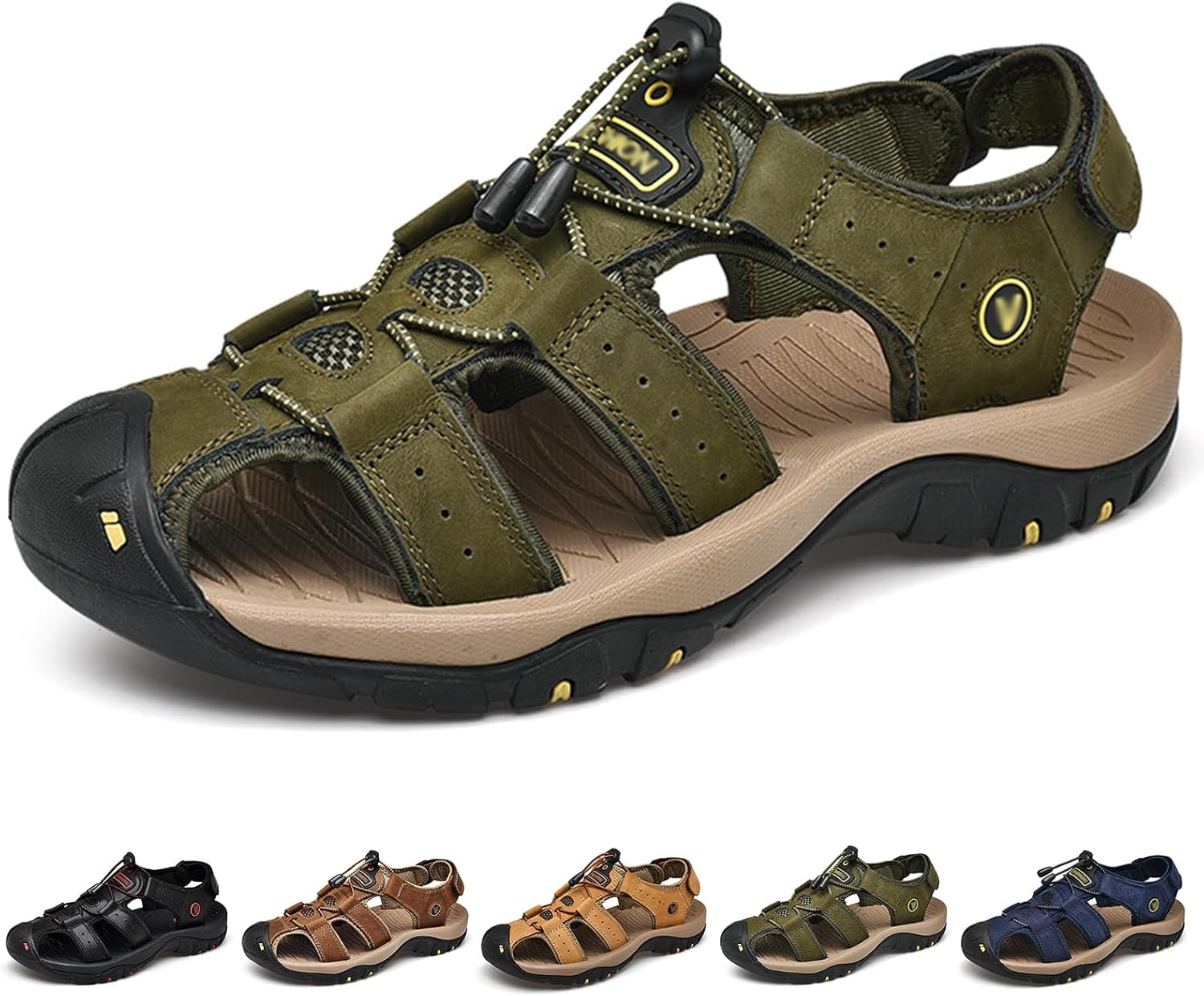 

Мужские кожаные сандалии, легкие, для активного отдыха и походов, с поддержкой свода стопы, спортивные пляжные водные обувь для ходьбы, треккинга и кемпинга Generic, зеленый