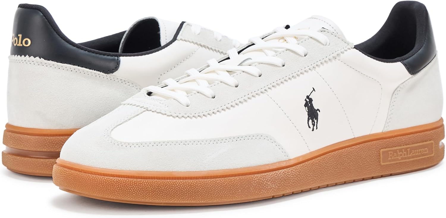 Polo Ralph Lauren мужские кожано-замшевые кроссовки Bedford, White/Black — фото 3
