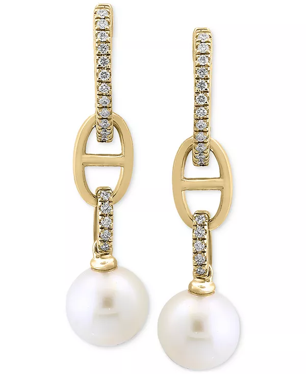 

Серьги-Подвески Effy Mariner Link из 14-каратного золота с культивированным пресноводным жемчугом (7 мм) и бриллиантами (1/8 карата) Effy Collection, gold