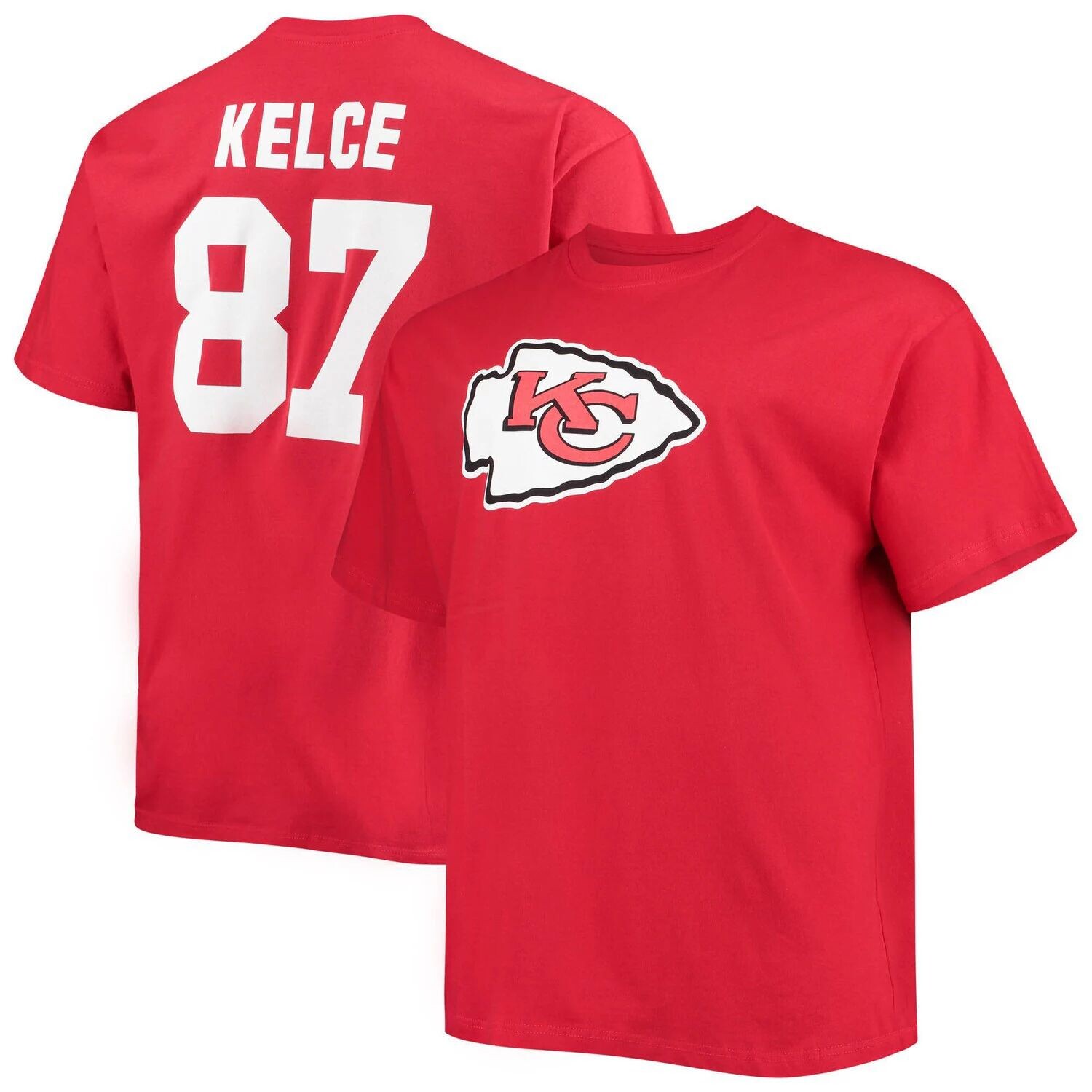 

Мужская красная футболка с логотипом Travis Kelce Kansas City Chiefs Big & Tall с именем и номером игрока Fanatics, Красный, Мужская красная футболка с логотипом Travis Kelce Kansas City Chiefs Big & Tall с именем и номером игрока Fanatics