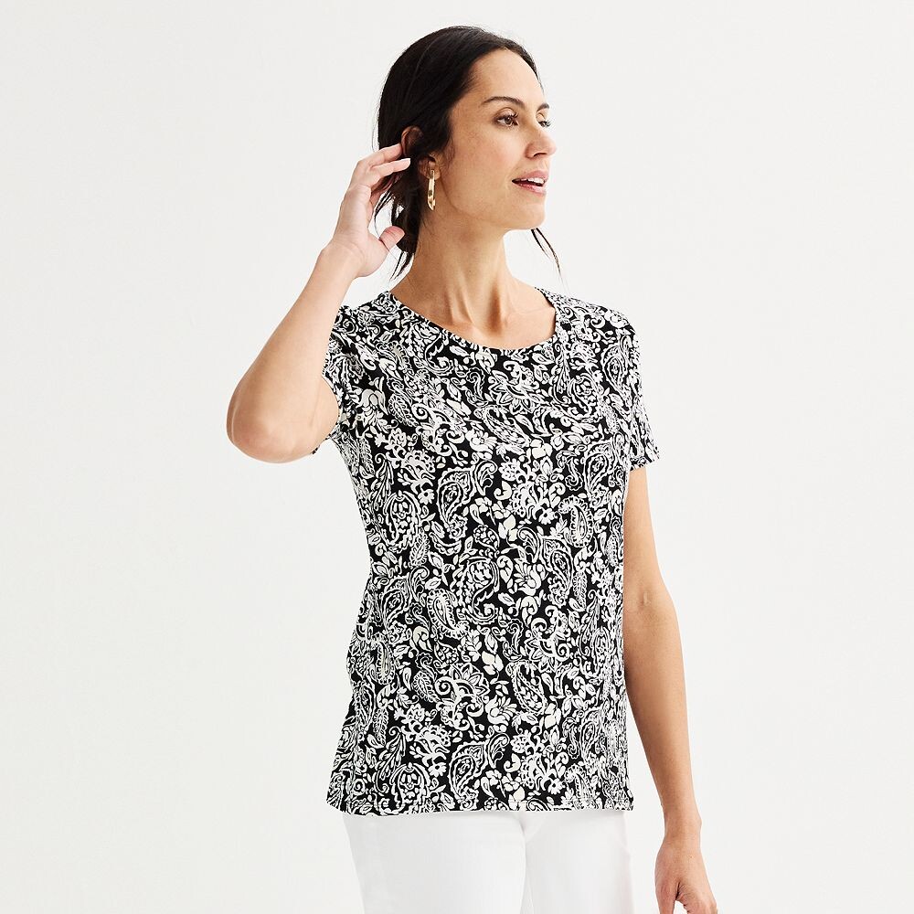 

Женская футболка Croft & Barrow Essential с круглым вырезом, цвет Black Retro Paisley