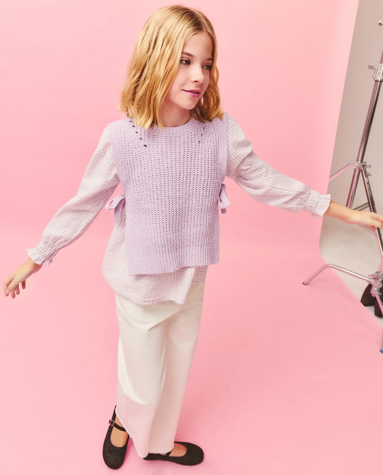 Вязаный жилет из шенилла с боковыми завязками для девочки Kids El Corte Inglés, сиреневый — фото 2
