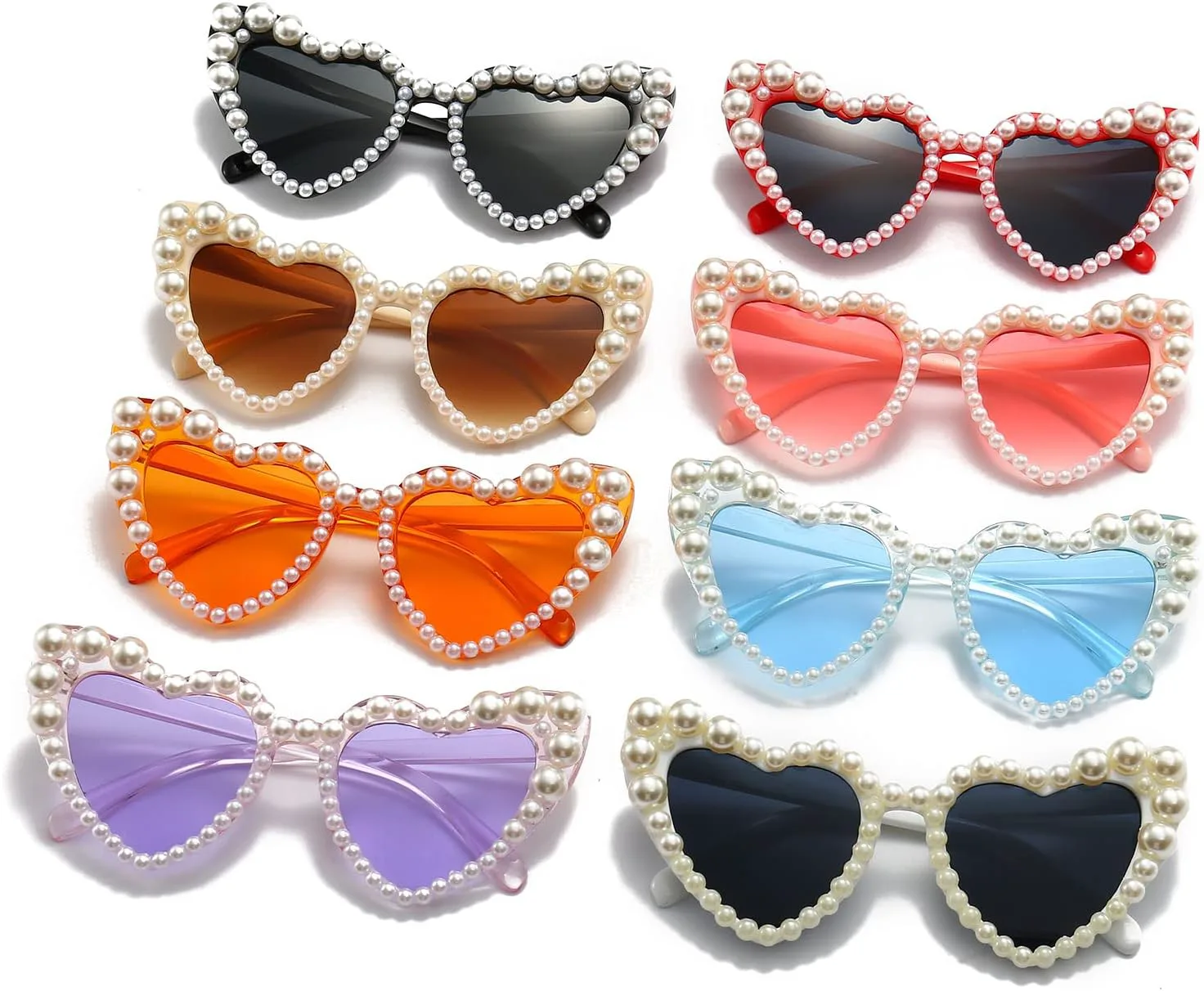 

LJCZKA Роскошные солнцезащитные очки с жемчужным блеском в форме сердца для женщин, модель «кошачий глаз», для вечеринок и фестивалей, Whitegrey+pinkgrapink