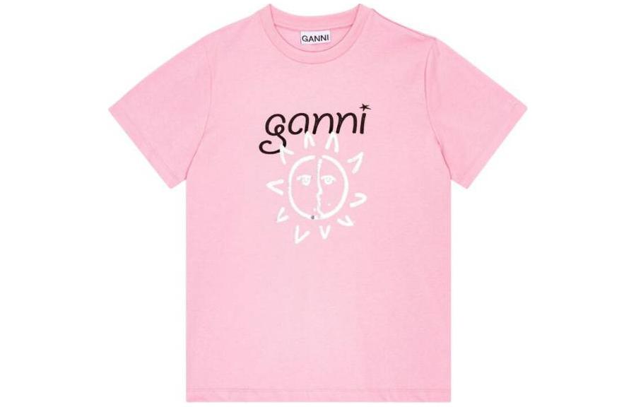 

Футболка из органического хлопка с принтом логотипа GANNI, розовый
