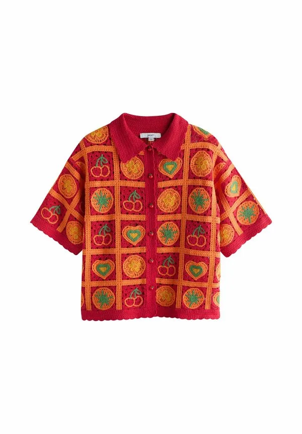 Блузка с коротким рукавом и пуговицами, облегающего кроя Next, Red/Orange Tomato