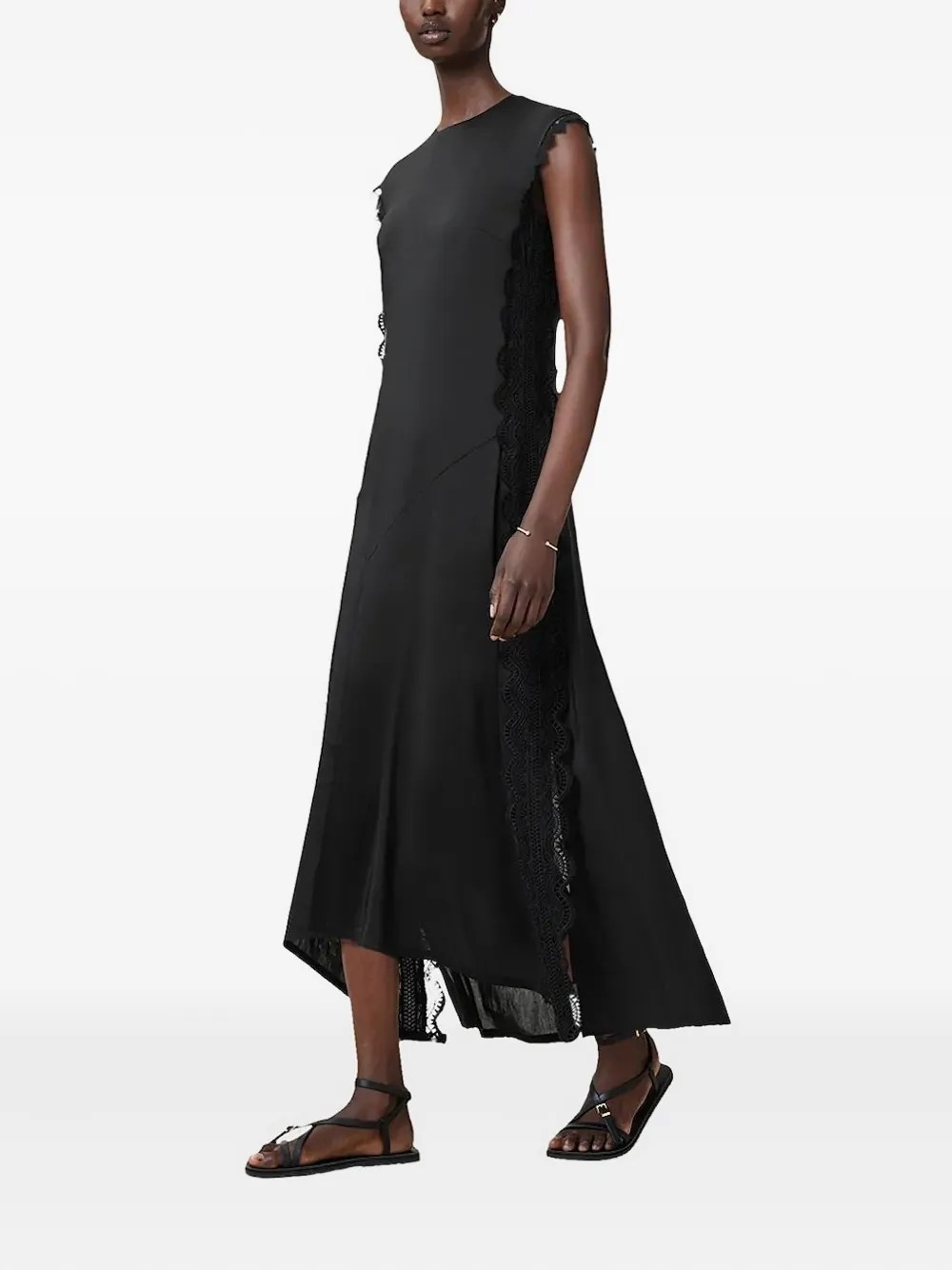

Асимметричное платье с кружевными вставками AllSaints, черный