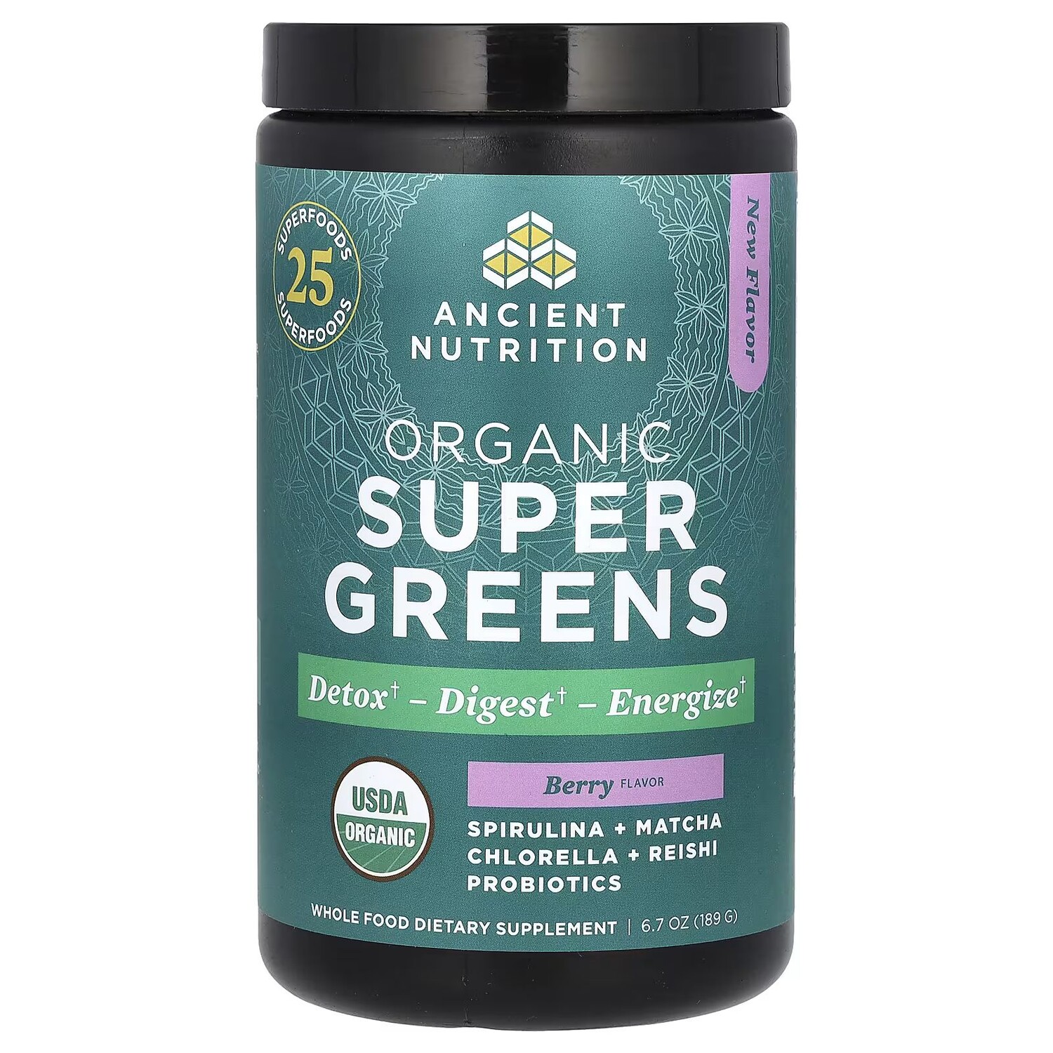 

Organic SuperGreens, ягоды, 6,7 унции (189 г) Ancient Nutrition