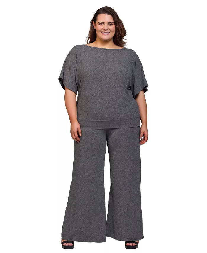 

Комплект из топа с вырезом лодочкой и широких брюк больших размеров 24seven Comfort Apparel, серый