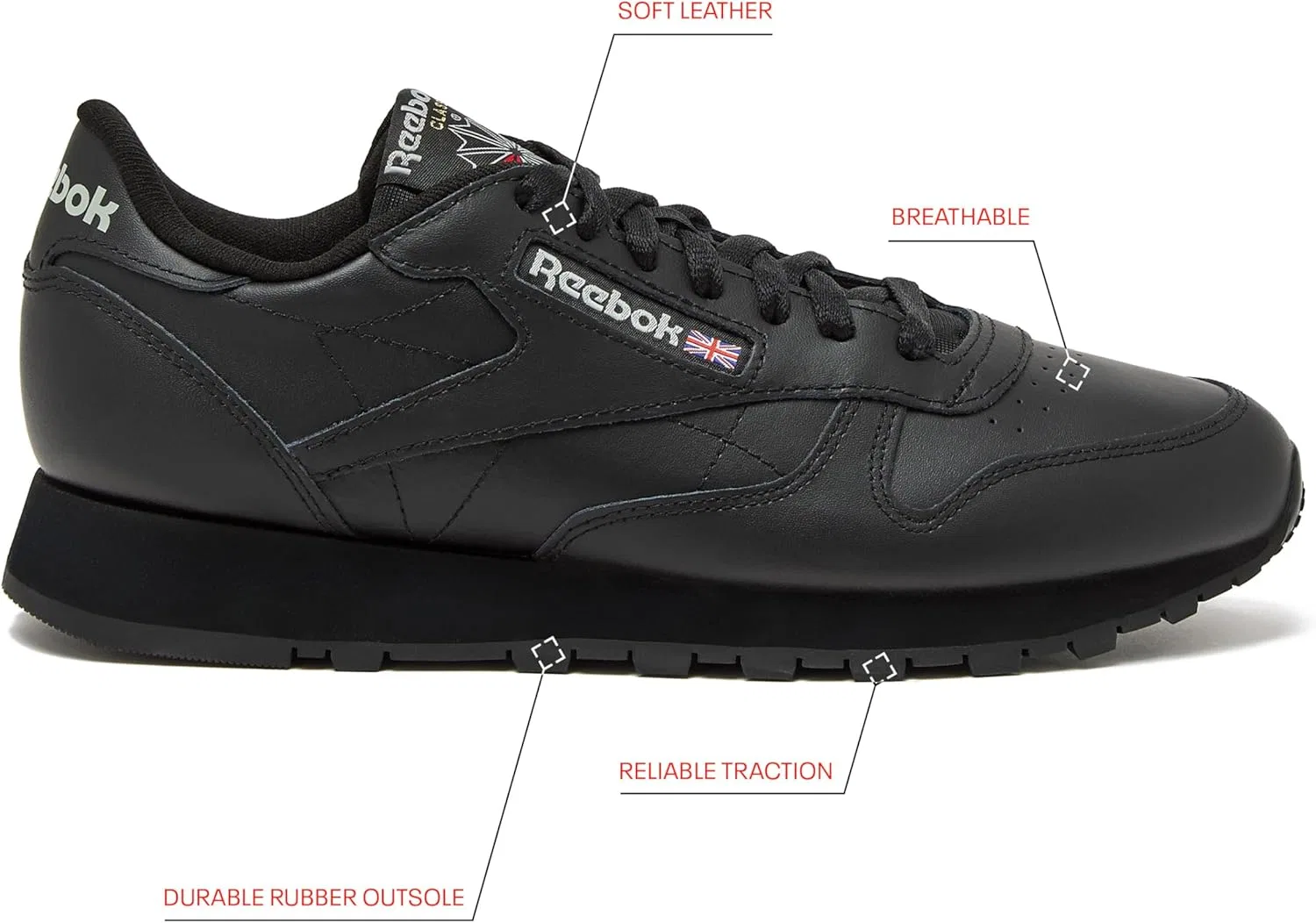 Кроссовки Reebok Unisex Klassiek Leer, Core Black Core Black Pure Grey5 — фото 3