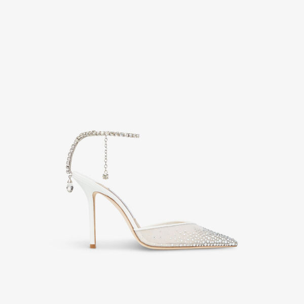 Туфли-Лодочки Saeda 100 с сетчатым каблуком, украшенные кристаллами Jimmy Choo, белый